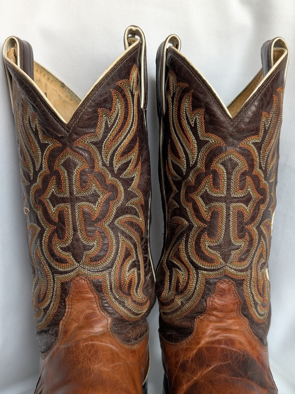 Tony Lama Vintage Leather Cowboy Boots Women's 8 B Brown Cross USA - Picture 3 of 13